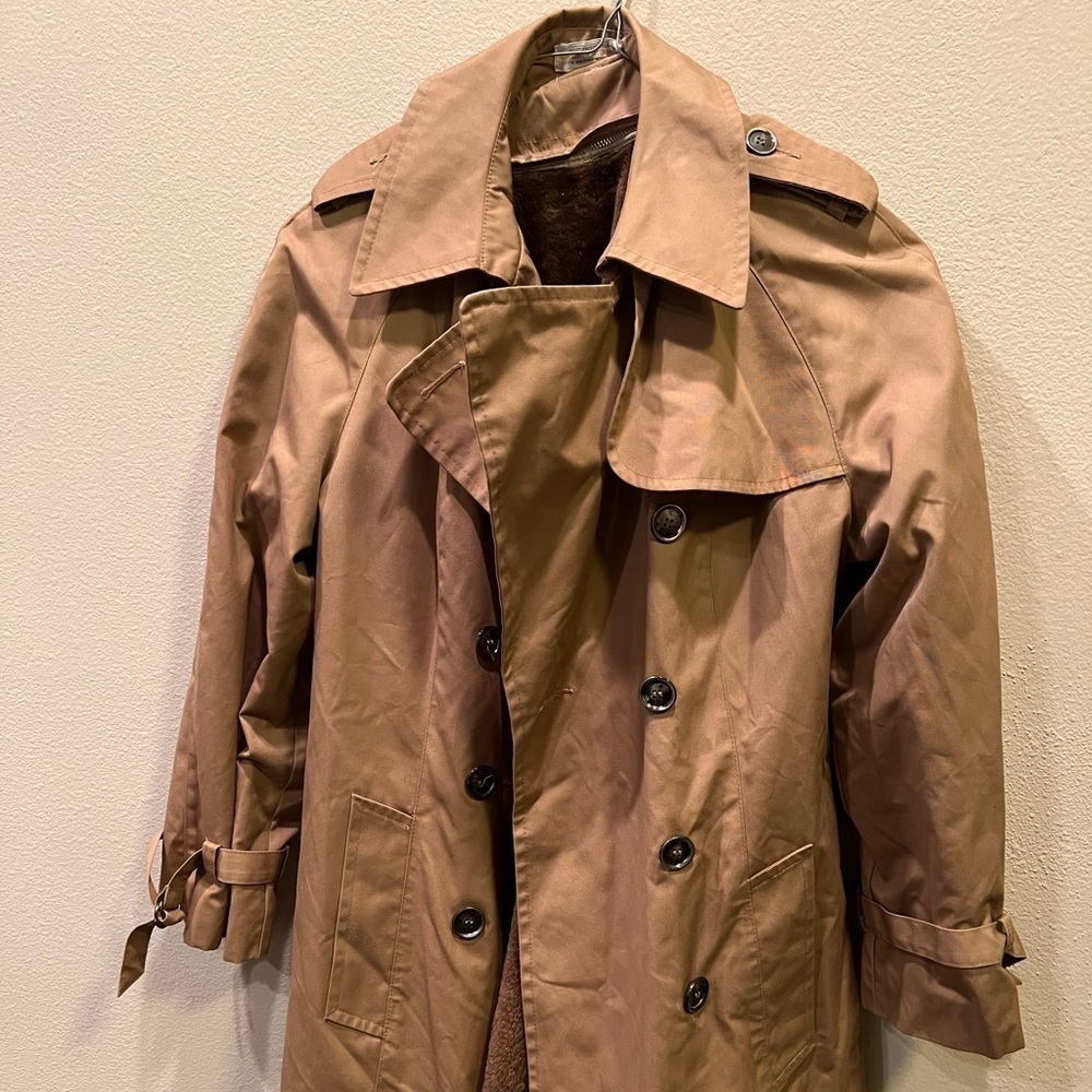 Vintage Forecaster Biege Trench Coat Overcoat Long Pockets Sz 13/14 Detachable
